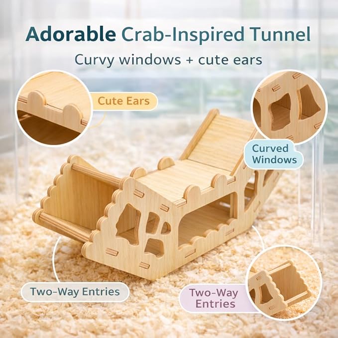 Wooden Hamster Tunnel Toy – Natural Chewable Hideout for Syrian, Dwarf Hamsters and Small Pets, Cage Decor and Play Accessory