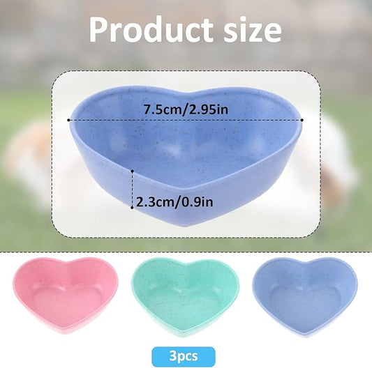 3 Pack Hamster Food Bowl Rabbit Guinea Pig Food Dish Cute Heart Shape Water Dish for Hamster Hedgehog Gerbil Small Animals Rat Rodent (Green, Blue and Pink)