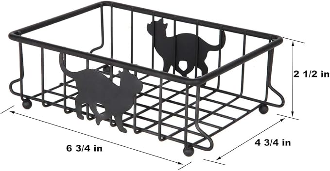 Lily's Home Cat-Themed Wire Basket, Kitchen and Desk Organizer, Cute Caddy for Cat Lovers for Kitchen, Pantry, Cabinet, Bathroom and Office (Small)