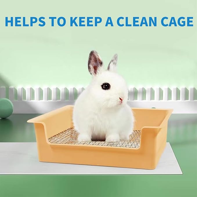 PODOO Steel Grids Rabbit Litter Box - Bunny Litter Pan Training Box, 15x11x4.7 inches, 1cm Holes Steel Mesh for Small Animals, Orange (Green)