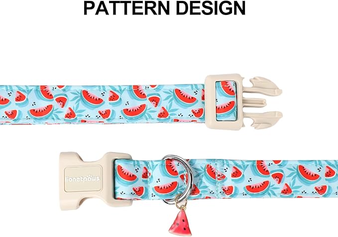 Lionet Paws Summer Dog Collar- Cute Watermelon Light Blue Dog Collars with Plastic Buckle and Watermelon Pendant,Light Adjustable Dog Collars for Small Dogs