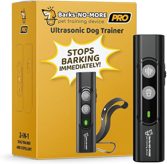 Pro Dog Bark Deterrent and Training Device - Stop Barking Without Hurting Your Pet - Rechargeable Ultrasonic Dog Bark Trainer - Just Point and Press, Black