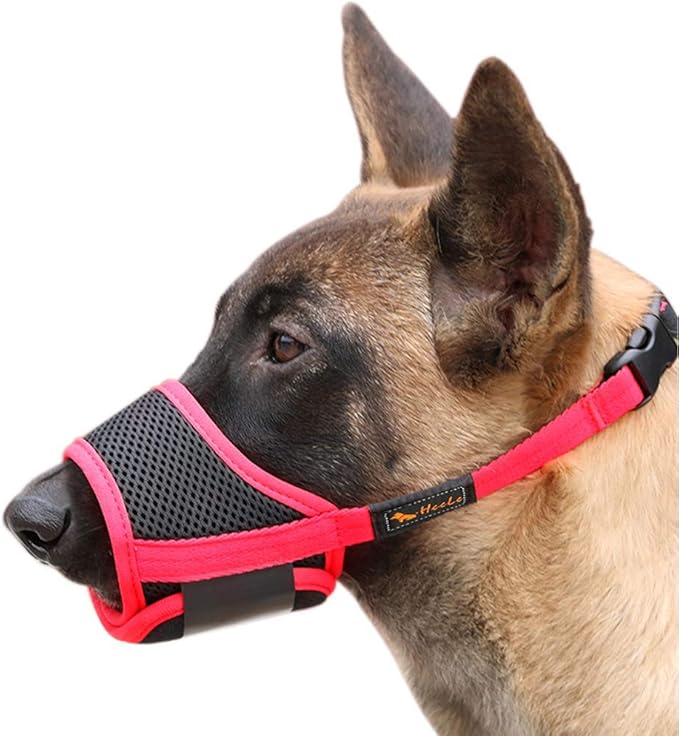 HEELE Dog Muzzle,Soft Nylon Muzzle Anti Biting Barking Chewing,Air Mesh Breathable Drinkable Adjustable Loop Pets Muzzle for Small Medium Large Dogs 4 Colors 4 Sizes (Red, S)