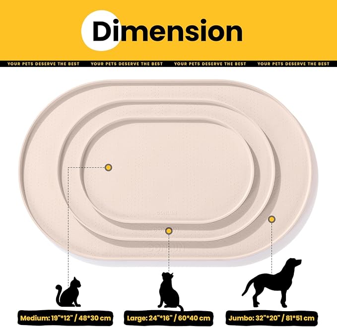 Conlun Dog Food Mat,Raised Edges Pet Food Mats for Spill Containment,BPA-Free Silicone Cat Dog Feeding Mat for Floor Waterproof,Rubber Pet Placemats for Food and Water Bowls 1/2 Inch