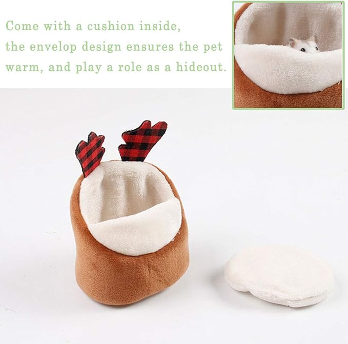 Soft Small Pet Bed, Hamster Nest Pouch Cute Mouse House Hammock Sugar Glider Hideout Cage Accessories, Bedding for Gerbil Degu Golden Bear Hedgehog