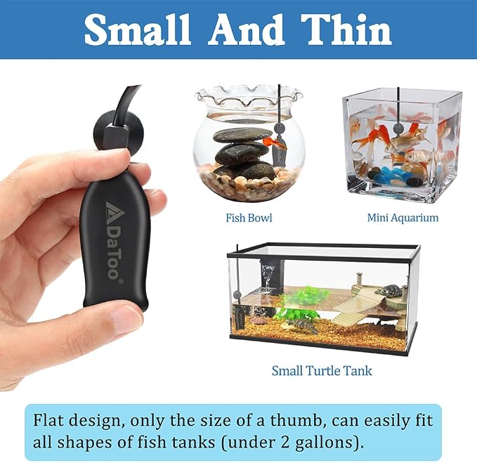 DaToo Super Mini Aquarium Heater 6 Watts Small Fish Tank Flat Heater 6W with Free Thermometer Strip Submersible Slim Betta Heater for Up to 2 Gallon Desktop Aquariums