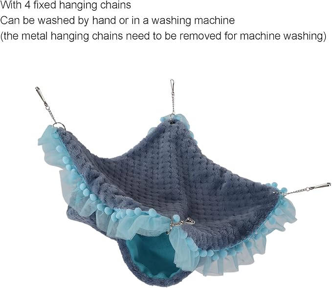 Double Layer Small Pet Swing Hammock, Hamster Double Bunkbed Hammock with 4 Hanging Chains, Soft Plush Hanging Bed for Ferret Hamster Parrots Guinea Pig (Blue)