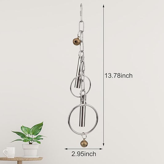 Hypeety Stainless Steel Bird Bell Toys Heavy Duty Hanging Spoons Rings Safe Metal Cage Hanging Bells Toy for Cockatoos Macaws African Grey Large Parrots and Birds (Bells+Rings)
