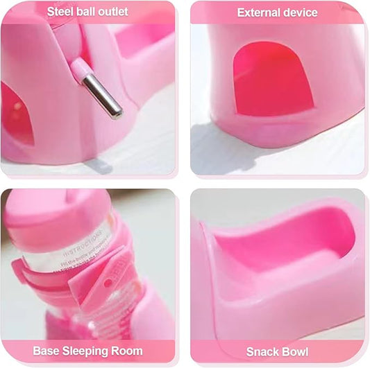 Shudyear 3 in 1 Pet Automatic Water Dispenser PP Water Bottle No Drip Small Pet Water Bottle for Dwarf Hamster Mouse Rat Hedgehog (Pink)