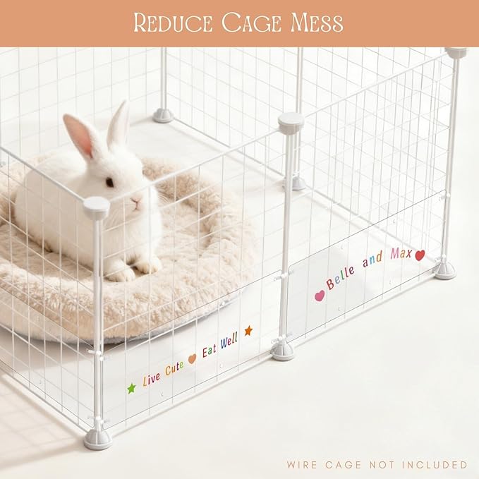 12 Pack Transparent PVC Urine Guard for Small Pets - 14”x5” Trimmable Cage Edge Liner with DIY Letter Stickers & Zip Ties, Personalize Plastic Side Lining for Rabbits Guinea Pigs Hamsters Ferrets
