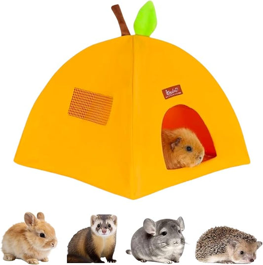 Guinea Pig Hideout Bed – Bottomless Guinea Pig House for Rabbits, Chinchillas, Ferrets & Small Pets – Breathable Summer Tent, Easy-to-Clean Hide for Indoor (Orange)