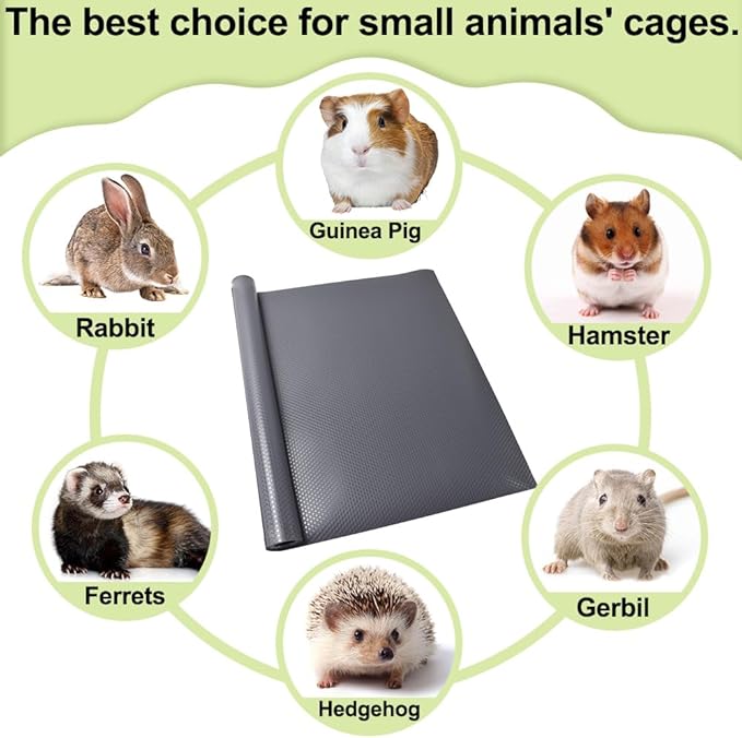 Washable Guinea Pig Bedding Cage Liner Waterproof Rabbit Bedding, Easily Cut to Suit Cage and Reusable Pads for Guinea Pigs, Rabbits, Hamsters, Gerbils, and Chinchillas,18"×79" 1pcs, Grey Mat