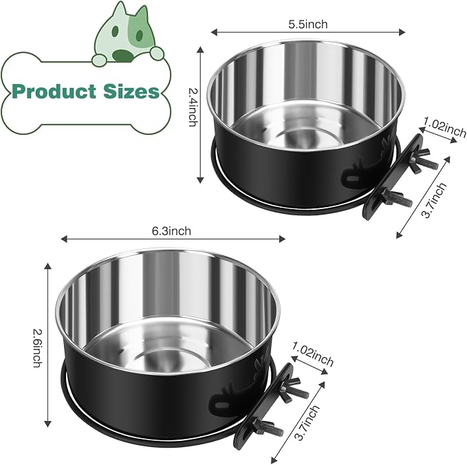 Dog Crate Water Bowl No Spill, 2 Pack Dog Crate Bowls Hanging, Kennel Water Food Bowls Mountable, Pet Cage Accessories Feeder Dish, Stainless Steel Coop Cup for Cat Puppy Bunny Guinea Pig Ferret Bird