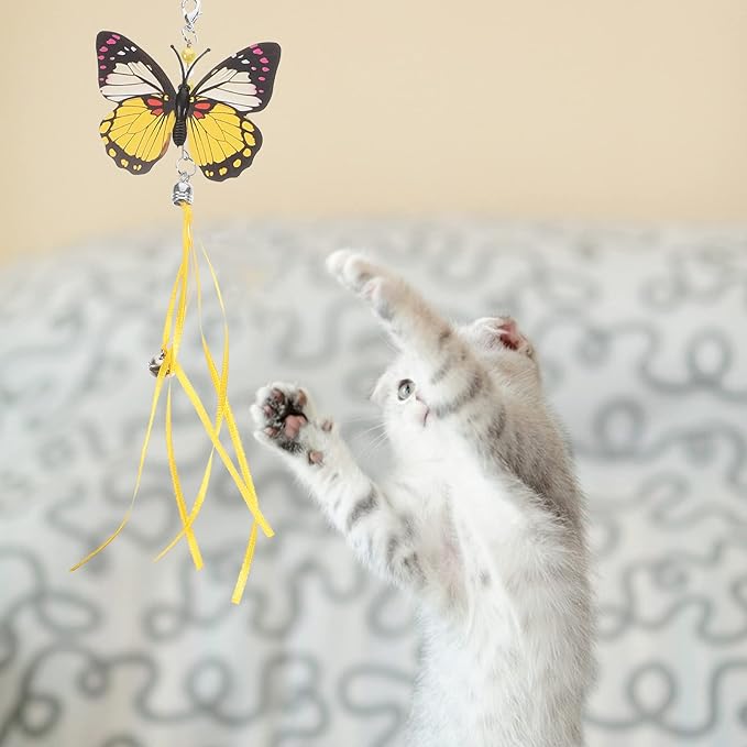 LUOZZY 6 Pcs Butterflies Cat Teaser Attachments and Replacements - Interactive Cat Wand Toys
