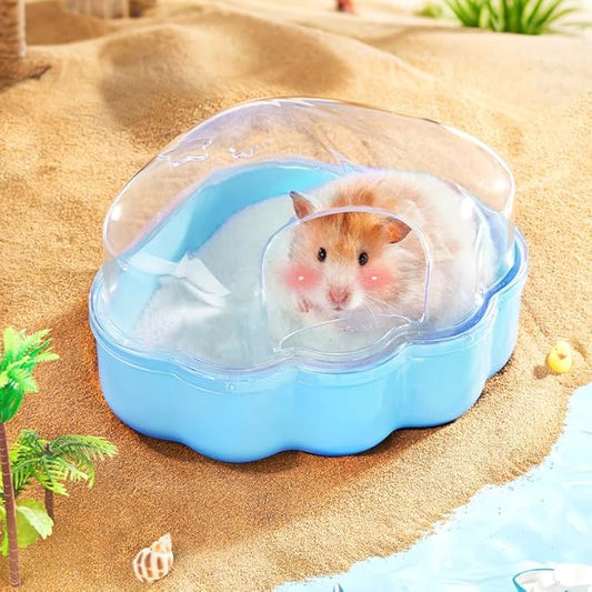 BUCATSTATE Hamster Sand Bath Kit Hamster Sand Bath Container Ultra Large Transparent Toilet for Syrian Hamsters Accessory for Small Animals(Blue, Shell-Shape)