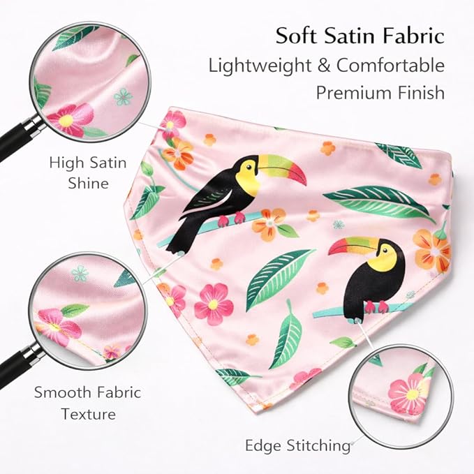 Luxury Satin Dog Bandana – Slip-On Collar Style, Premium Pet Scarf for Medium, Large & XL Dogs – Special Occasion Accessory (Collar Not Included) (Medium - Extra Large, Toucan (P) Luxe - Satin)
