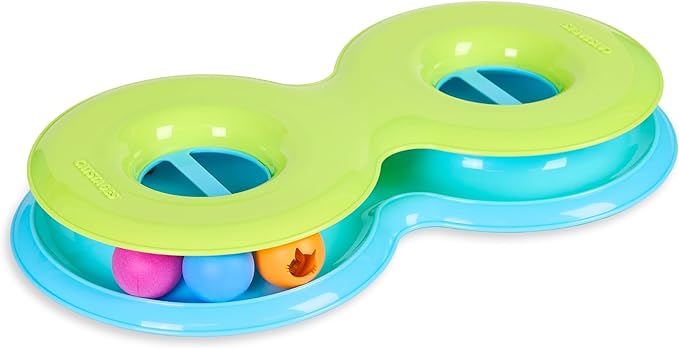 Catstages Infinity Ball Track for Cats with Two Balls, Including One Light-Up Ball, Figure-8 Shaped Cat Ball Track Compatible Topper Toys, Green