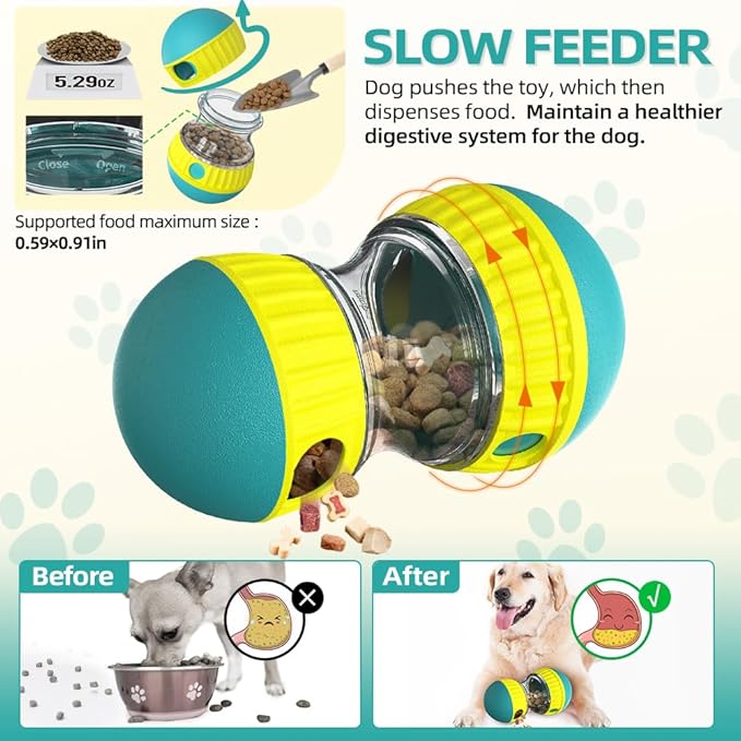 Mankoda Dog Puzzle Toys, Rolling Treat Dispensing Ball, Brain Stimulation & Slow Feeder, Dog Enrichment Toys to Keep Them Busy (Green)