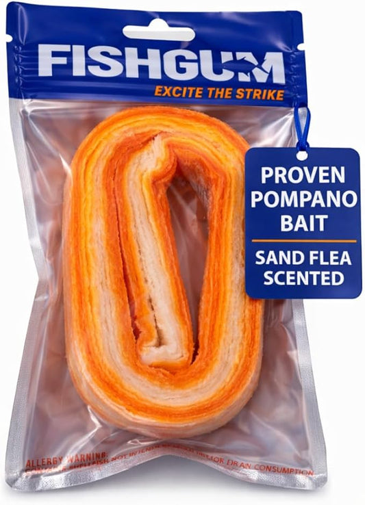 FishGum Surf Fishing Bait Strips for Saltwater Beach Fishing – Real Shrimp, Crab, Clam & Sand Flea Infused Scent – Artificial Cut Bait for Pompano, Redfish & Flounder