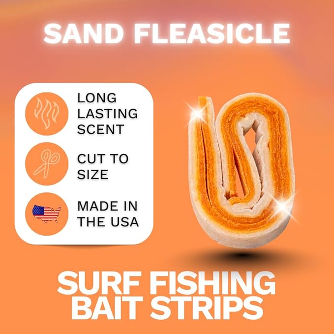 FishGum Surf Fishing Bait Strips for Saltwater Beach Fishing – Real Shrimp, Crab, Clam & Sand Flea Infused Scent – Artificial Cut Bait for Pompano, Redfish & Flounder