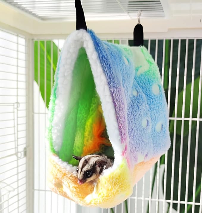 Cotton Guinea Pig Rat Hammock, Colorful Hamster Hanging Nest Warm Hideout Cage for Small Animals Sugar Glider Parrot Ferret (Colorful,Medium)