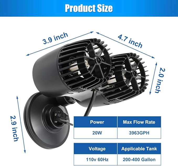 DaToo 3963GPH Mini Aquarium Circulation Pump Ultra-quiet Fish Tank Wave Maker With Suction Cup 360 Degree Rotatable Aquarium Power Head Submersible Water Pump For Freshwater And Saltwater