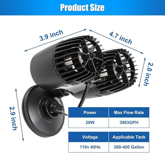 DaToo 3963GPH Mini Aquarium Circulation Pump Ultra-quiet Fish Tank Wave Maker With Suction Cup 360 Degree Rotatable Aquarium Power Head Submersible Water Pump For Freshwater And Saltwater