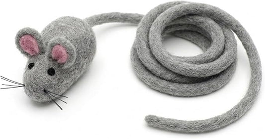 Glaciart One Felt Mouse Cat Toy – Soft Fuzzy Enrichment 100% Natural Wool - Interactive Catnip Play Cat Toy Set - Safe for Pets, Non-AZO Colored Dyes - 100” Long