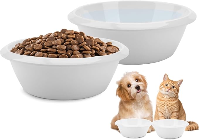 2PCS Cat Bowls Pet Feeding Dish 6.3 Inch, Wide Pet Bowl Pet Feeding Bowl for Indoor Cats, Replacement Food and Water Bowl, Wide Shallow Feeder Bowls for Kitten, Puppy, Rabbit (White)