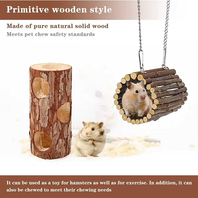 Natural Wooden Hamster Tunnels & Hideouts – Chew-Safe Birch Trunk Tubes for Dwarf Hamsters, Gerbils, Mice – Cage Accessories, Exercise Toy, Forest-Themed Small Pet Habitat (4pcs)