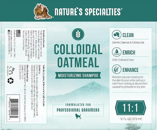 Nature's Specialties Colloidal Oatmeal Ultra Concentrated Dog Shampoo Concentrate for Pets, Makes up to 1.5 Gallons, Natural Choice for Professional Groomers, Relieves Itching, Made in USA, 16 oz