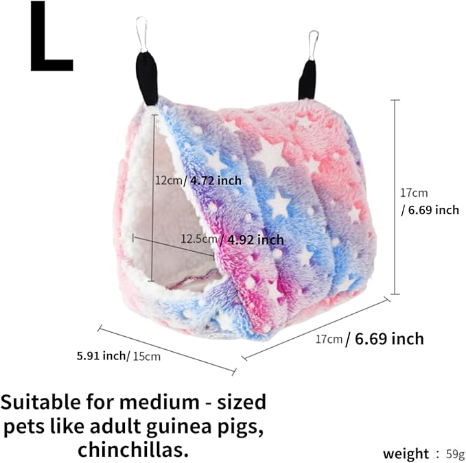 Cotton Guinea Pig Rat Hammock, Colorful Hamster Hanging Nest Warm Hideout Cage for Small Animals Sugar Glider Parrot Ferret (Purple,Large)
