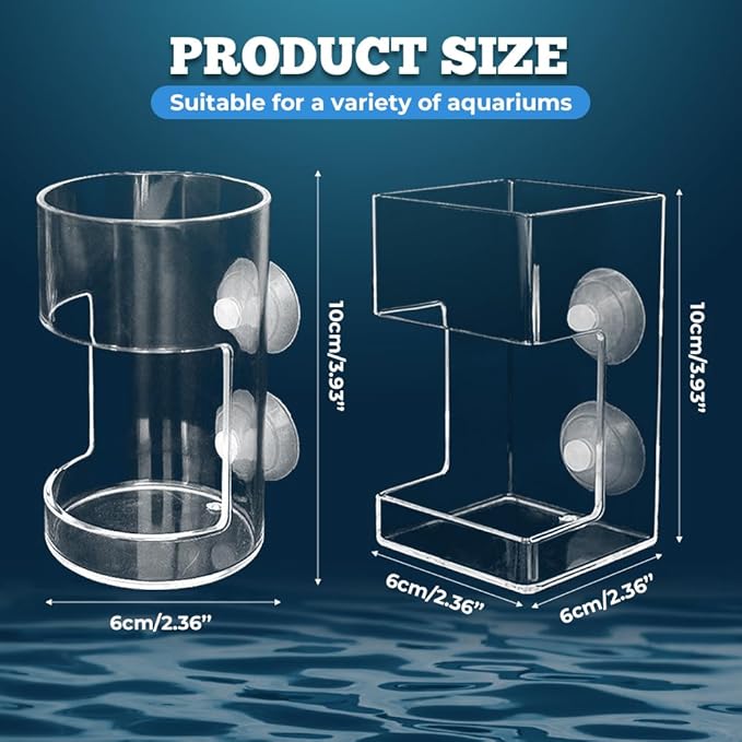 No Mess Aquarium Feeder, 2026 New Acrylic Clear Fish Tank Feeder with Suction Cup, Preventing Food Scattering (Round+Square)