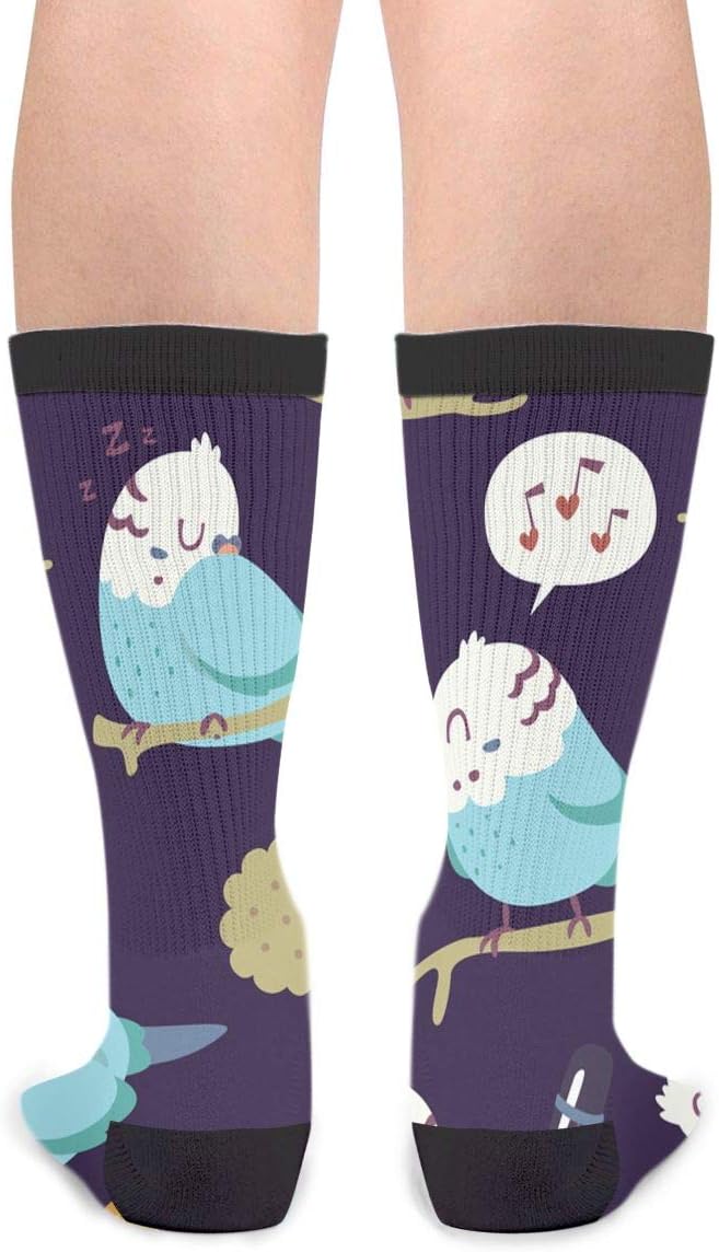 Cartoon Budgie Parrot Men Women Casual Crazy Funny Athletic Sport Colorful Fancy Novelty Graphic Crew Tube Socks
