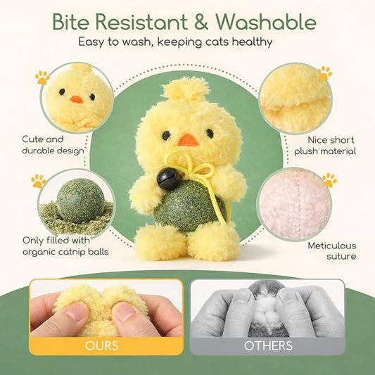 Cat Toys with Catnip Kitten Chew Bite Supplies Boredom Relief Fluffy Kitty Teeth Cleaning Chewing Cat Lovers Interactive Plush Gift (New Duck)