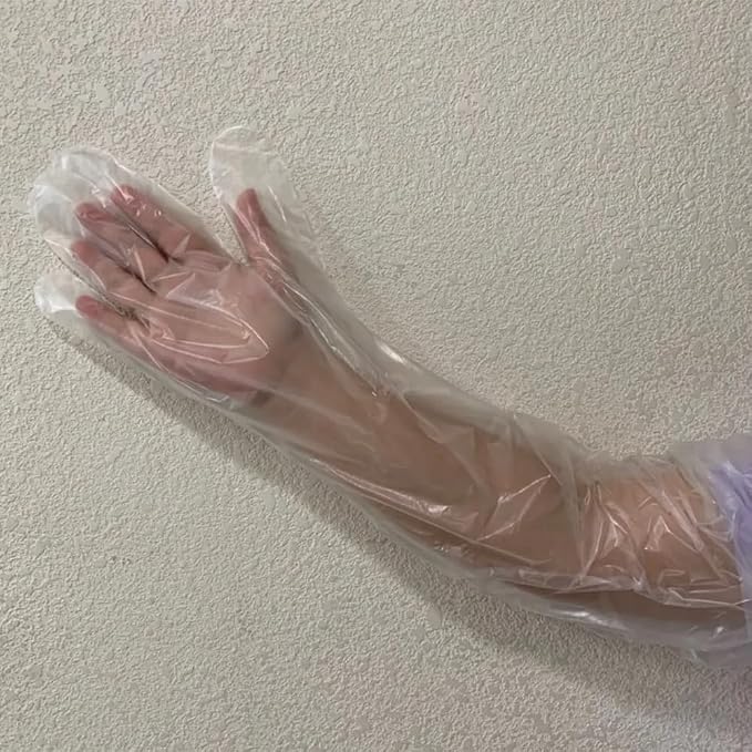 50Pcs Veterinary Insemination Rectal Long Arm Gloves Disposable 35.5inch Disposable PE Plastic Gloves for Field Dressing Gutting Deer Gardening Aquarium Cleaning Painting Full Arm