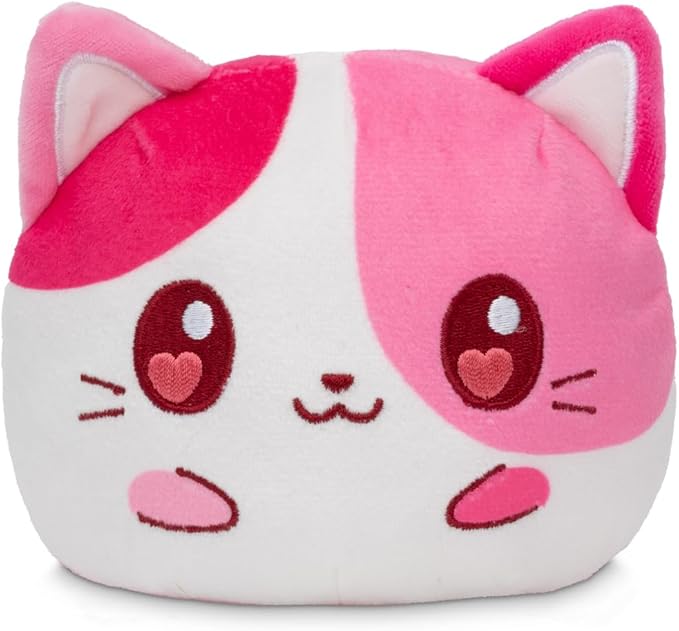 TeeTurtle Cat Valentine's Day Present Reversible Plushie - 4-Inch Two-Sided Flip Plush Toy with Embroidered Details - Cute Mini Collectible Plush for Kids, Teens, and Adults