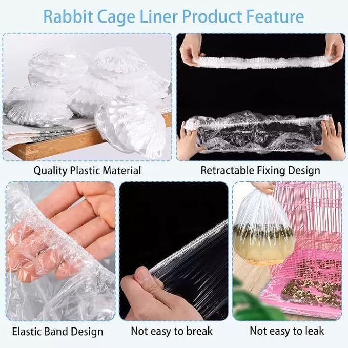 Tfwadmx 100 Pcs Disposable Rabbit Cage Liner, 27"x19" Clear Plastic Bunny Cage Tray Liners,Guinea Pig Toilet Film Liner Bag for Ferret,Hamster,Hedgehog,Birds and Small Animals