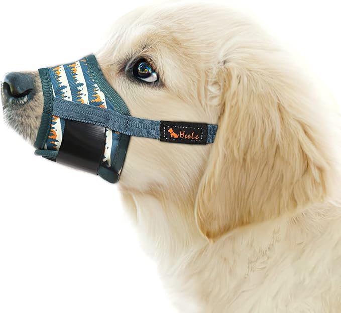 HEELE Dog Muzzle,Soft Nylon Muzzle Anti Biting Barking Chewing,Air Mesh Breathable Drinkable Adjustable Loop Pets Muzzle for Small Medium Large Dogs 4 Colors 4 Sizes (P-Green Valley, M)