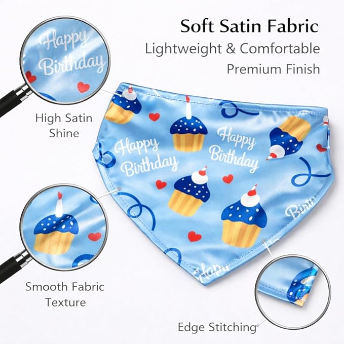 Luxury Satin Dog Bandana – Slip-On Collar Style, Premium Pet Scarf for Medium, Large & XL Dogs – Special Occasion Accessory (Collar Not Included) (Medium - Extra Large, HBD)