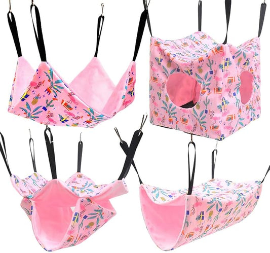4 Pack Ferret Hammock, Soft Small Animal Washable Guinea Pig Hideout Bed Ferret Cage Accessories for Rat Sugar Glider Squirrel Guinea Pig Hedgehog Hamster (Pink)