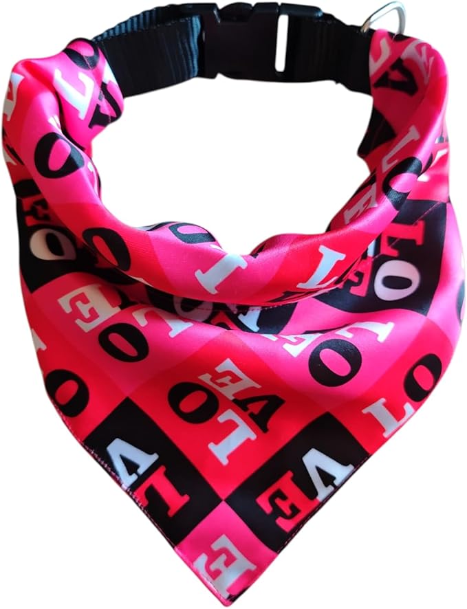 Luxury Satin Dog Bandana – Slip-On Collar Style, Premium Pet Scarf for Medium, Large & XL Dogs – Special Occasion Accessory (Collar Not Included) (Medium - Extra Large, Love)
