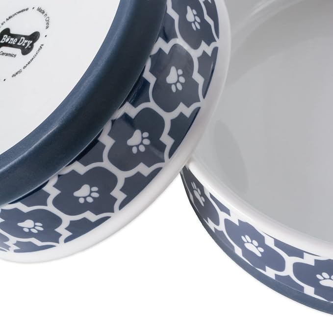 Bone Dry Lattice Collection Pet Bowl & Canister, Small Set, 4.25x2", Nautical Blue, 2 Count
