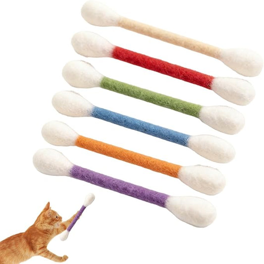 Cute Giant Qtip Cat Toy with Catnip - 6 Pack | Durable for Chew, Interactive Cat Chew Toys for Boredom Relief & Play | Filled w/Organic Catnip for Anxiety & as Digestive Aid | Perfect Kitten Gift