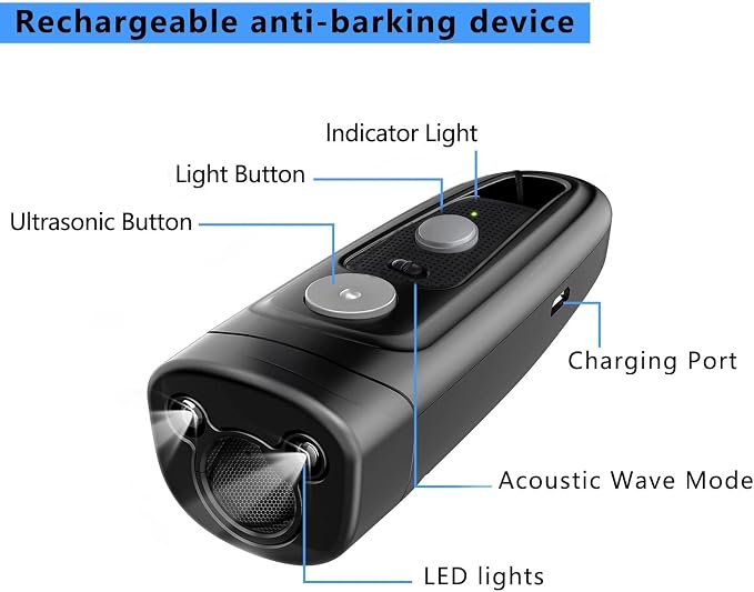 Dog Barking Control Devices,Dog Training Device-Dog Training，Training/Deterrent Mode，Train and Control Your Dog,Effective Barking Control Device LED Flashlight for Training Behavior Correction-Black