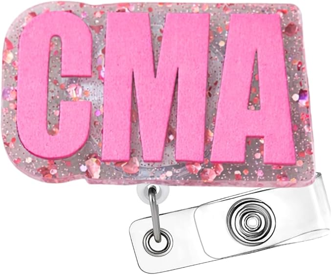Pink CMA Badge Reel for Nurse Nursing MA CCMA Medical Assistant Women Healthcare Hospital Worker Staff Retractable ID Card Clip Holder Clinic Office Supplies Uniform Accessories Appreciation Gifts