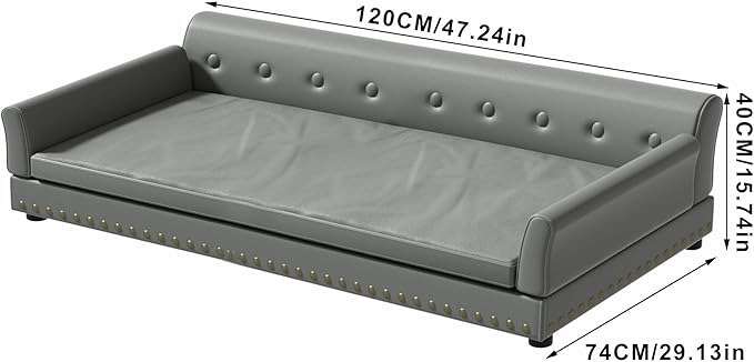 BingoPaw Large Leather Dog Sofa: Jumbo Pet Couch Made by Scratching Resistant Microfiber Leather - Indoor Elevated Dogs Chaise Bed for Doggy up to 120lbs