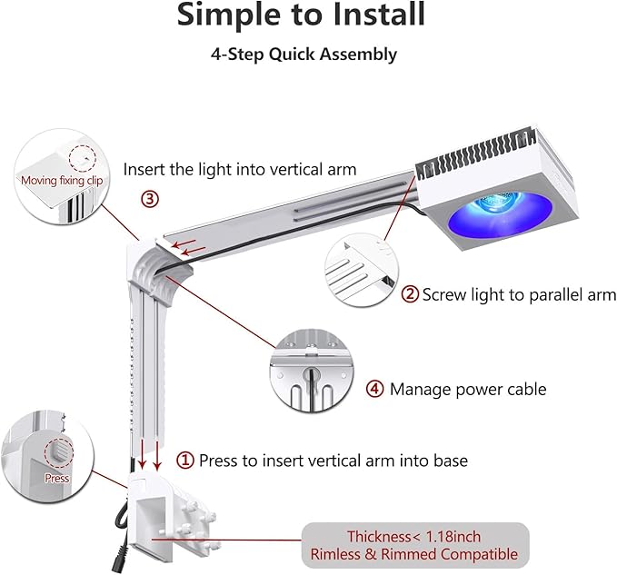 New PopBloom 2X RL115 WiFi Reef LED Light, 240W WiFi & APP Programmable LED Reef Aquarium Lights for 36"-48" Marine SPS LPS Corals & Saltwater Tank (RL115 with Arm Kitx2)
