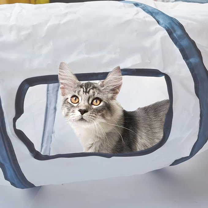 Cat Tunnel Tube Toys，Tunnels for Indoor Cats, S-Shape White Collapsible Interactive Toy with Balls for Rabbits, Kittens, Ferrets, Puppy