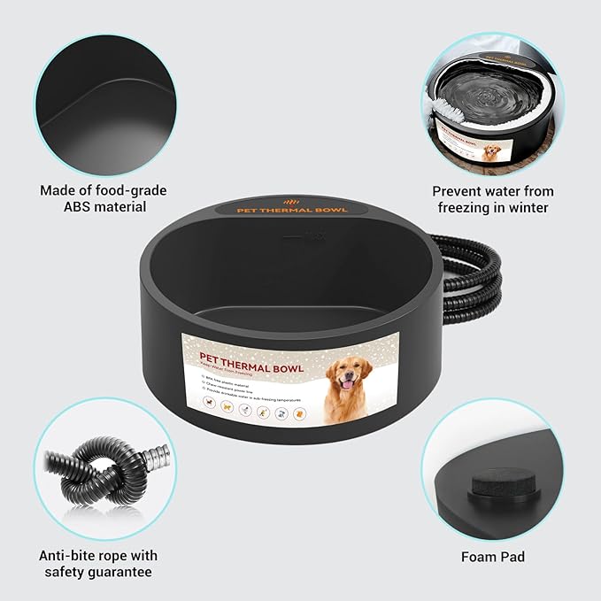 Outdoor Heated Water Bowl for Dogs Cats, 2.2L Winter Heating Dog Water Bowl Smart Thermal for Outdoor Chickens Rabbits Birds, Black, Winter Clearance 2026, Limited Stock
